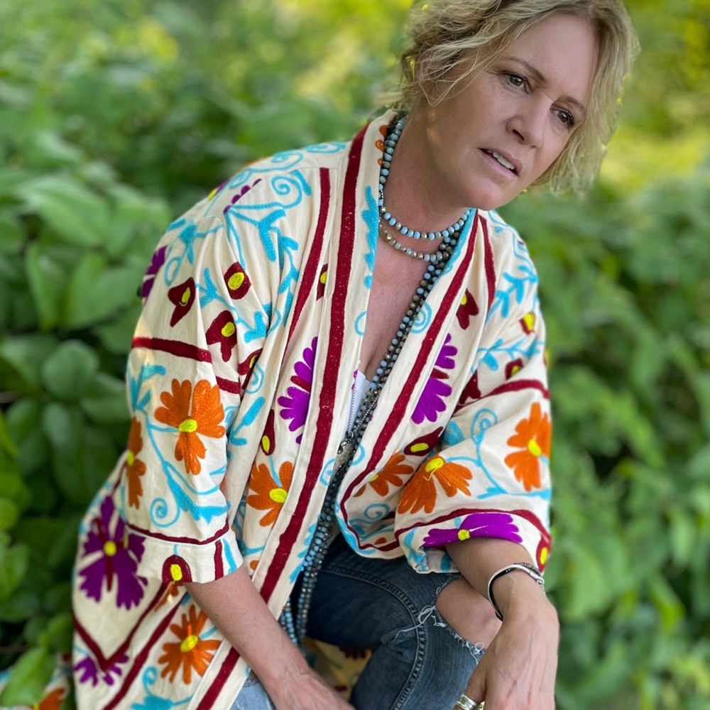 Hand Embroidered Suzani Robe.